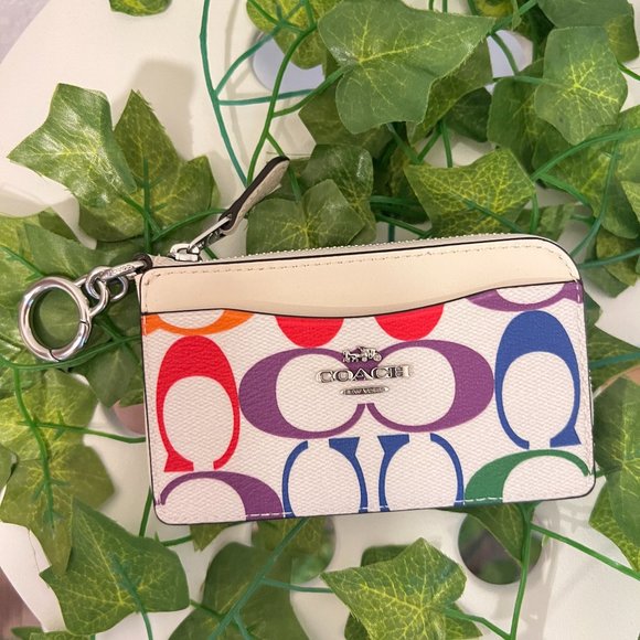 Coach | Bags | Coach Multifunction Card Case In Rainbow Signature ...